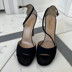 YSL authentic black heeled sandals with adjustable ankle strap